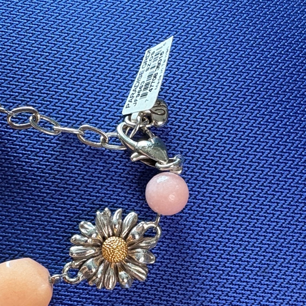 RARE NWT Brighton Daisy Pink Peach Bead Bracelet Silver Gold Flowers Heart Clasp - Picture 3 of 4